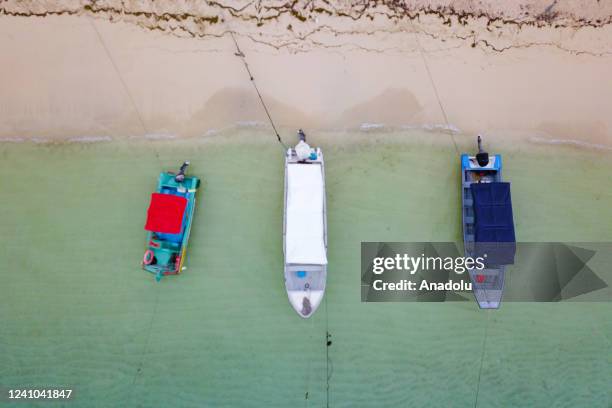 May 21: An aerial view of boats and beach in San Andres Island, Colombia on May 21, 2022. After 2 years of efforts to contain the Covid-19 pandemic,...