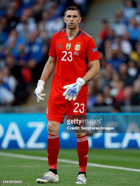 Emiliano Martinez of Argentina during the International Friendly match between Italy v Argentina at the Wembley Stadium on June 1, 2022 in London...