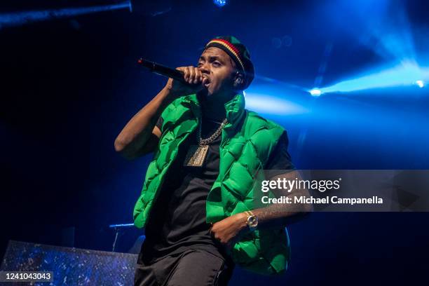 Rapper Nas performs on stage in concert at Fallan on June 1, 2022 in Stockholm, Sweden.