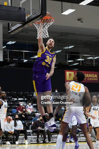 Mac McClung of the South Bay Lakers dunks the ball during the game during the game Salt Lake City Stars on February 3, 2022 at UCLA Health Training...