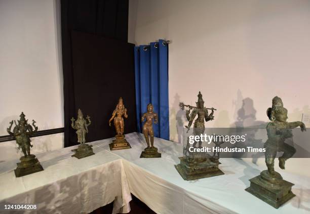 Antiquities returned from Australia and USA during handing over ceremony of ten sculptures to the Government of Tamil Nadu, at Samvet Auditorium,...
