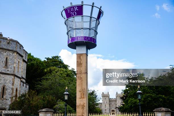 Beacon is pictured outside Windsor Castle on 1st June 2022 in Windsor, United Kingdom. Windsor will be hosting a series of celebrations for Queen...