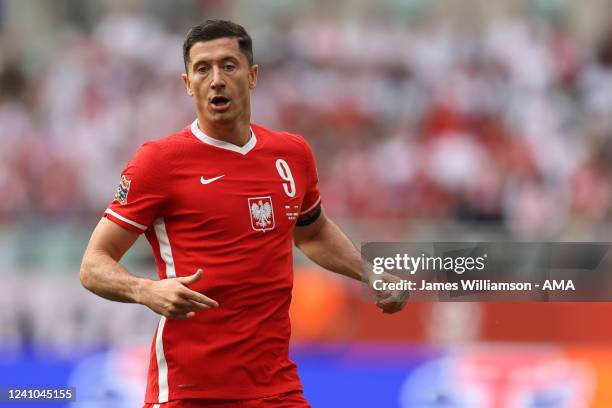 Robert Lewandowski of Poland during the UEFA Nations League League A Group 4 match between Poland and Wales at Tarczynski Arena on June 1, 2022 in...
