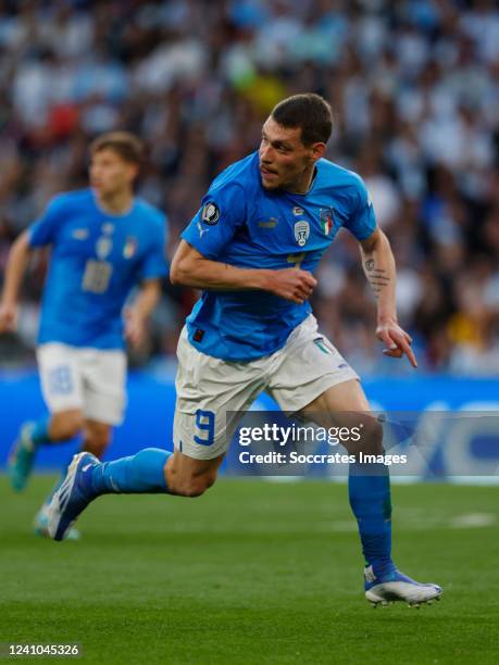 Andrea Belotti of Italy during the International Friendly match between Italy v Argentina at the Wembley Stadium on June 1, 2022 in London United...