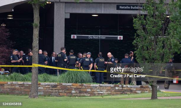 Police respond to the scene of a mass shooting on at St. Francis Hospital on June 1, 2022 in Tulsa, Oklahoma. At least four people were killed in a...