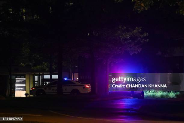 Tulsa police cars block the entrance of the Natalie Medical Building at Saint Francis Hospital campus in Tulsa, Oklahoma, on June 1, 2022. - A gunman...