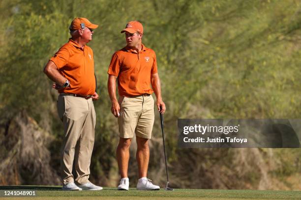 Head coach John Field and Pierceson Coody of the Texas Longhorns talk as they take on the Arizona State Sun Devils during the Division I Men's Golf...