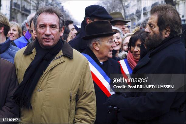 Demonstration against racism and antisemitism in memory of Ilan Halimi in Paris, France on February 26, 2006- Francois Bayrou and Marek Halter.
