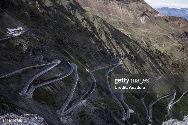 Photo shows the winding roads of Stelvio Pass, on the mountainside of the Autonomous Region of Trentino-Alto Adige, Italy on May 28, 2022..