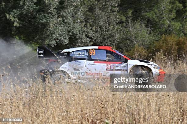 Finnish driver Kalle Rovanpera steers his Toyota Yaris WRC assisted by his co-driver Jonne Halttunen, during the shakedown near Olmedo, between...