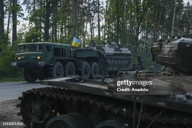 Ukrainian military convoy passes by the capital Kyiv on June 01, 2022.