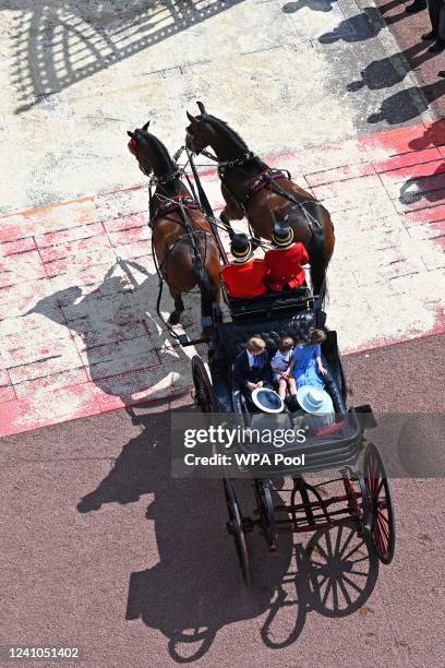 Catherine, Duchess of Cambridge, her children Prince Louis of Cambridge, Prince George of Cambridge, Princess Charlotte of Cambridge, and Camilla,...