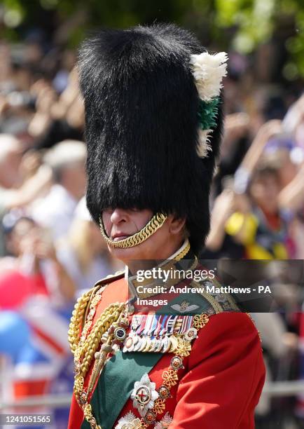 The Prince of Wales takes part in the Royal Procession leaves Buckingham Palace for the Trooping the Colour ceremony at Horse Guards Parade, central...