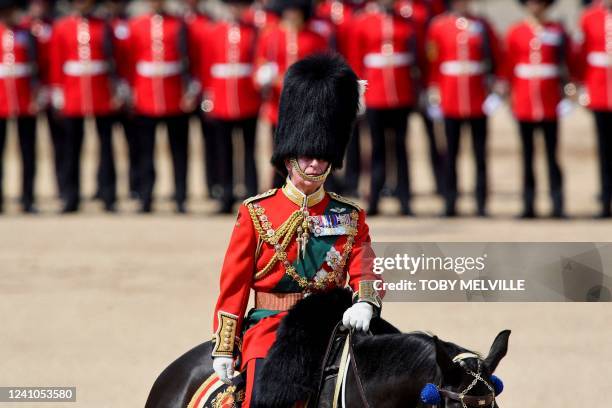 Britain's Prince Charles, Prince of Wales, in his role as Colonel of the Welsh Guards, takes part in the Queen's Birthday Parade, the Trooping the...