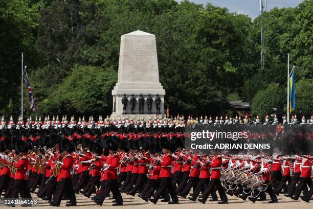 The Grenadier Guards, take part in the Queen's Birthday Parade, the Trooping the Colour, as part of Queen Elizabeth II's Platinum Jubilee...