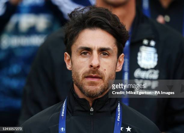 Argentina assistant manager Pablo Aimar during the Finalissima 2022 match at Wembley Stadium, London. Picture date: Wednesday June 1, 2022.