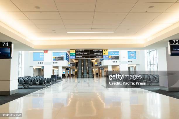 Interior view of LaGuardia airport Terminal C during Governor Kathy Hochul announcement. Terminal C has been built specifically for Delta Airlines....