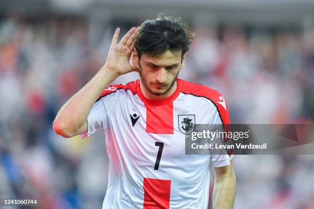 Khvicha Kvaratskhelia of Georgia celebrates his goal during the UEFA Nations League League C Group 4 match between Georgia and Gibraltar at Boris...