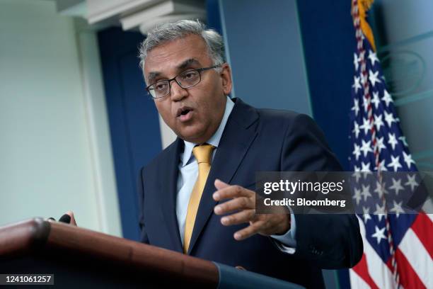 Ashish Jha, White House Covid-19 response coordinator, speaks during a news conference in the James S. Brady Press Briefing Room at the White House...