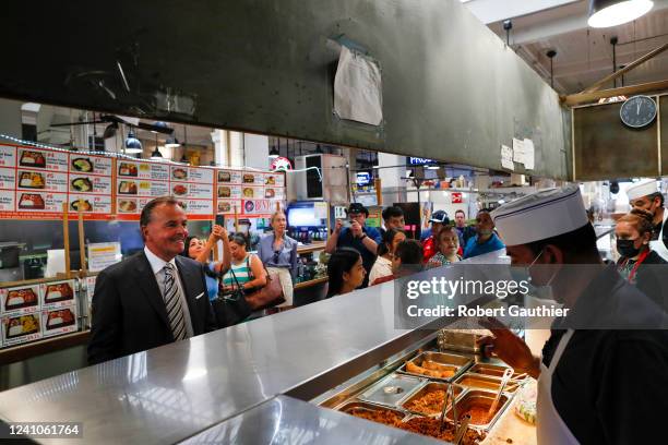 Los Angeles, CA, Thursday, June 2, 2022 - Rick Caruso tours Grand Central Market as he continues his campaign to become Mayor of LA.