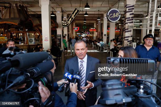 Los Angeles, CA, Thursday, June 2, 2022 - Rick Caruso tours Grand Central Market as he continues his campaign to become Mayor of LA.