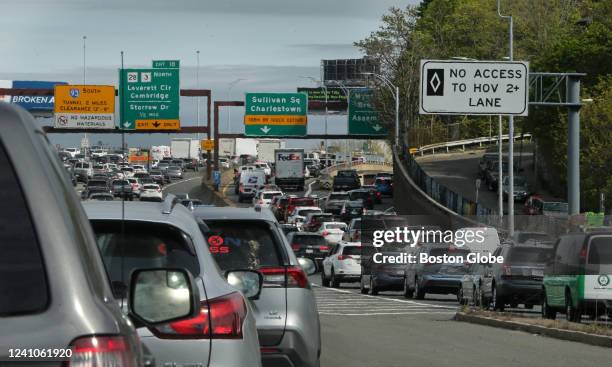 Somerville , MA Traffic on southbound Route 93 in Somerville, MA on May 11 2022 moves towards Boston.