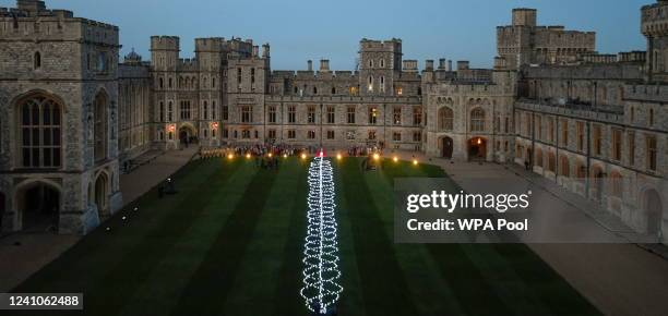 General view as Queen Elizabeth II attends the lighting of the Principal Platinum Jubilee Beacon at Windsor Castle on June 2, 2022 in Windsor,...