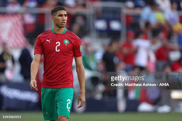Achraf Hakimi of Morocco during an international friendly between United States of America / USA and Morocco at TQL Stadium on June 1, 2022 in...