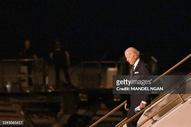 President Joe Biden disembarks from Air Force One upon arrival at Dover Air Force Base in Dover, Delaware on June 2, 2022.