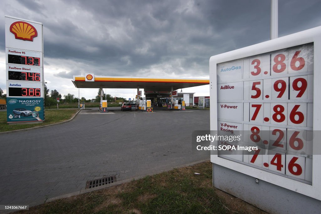 Shell Chart Gas A view of Shell gas station in Poland with a table of fuel prices. News ...