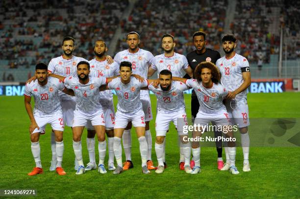 Players of Tunisia pose for a team photo during the African Cup of Nations qualifiers Group stage - match between Tunisia vs Equatorial Guinea at the...