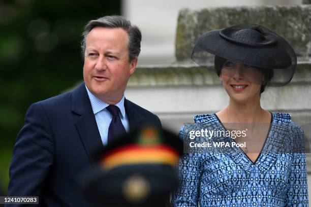 Former British Prime Minister David Cameron and his wife Samantha Cameron arrive for the National Service of Thanksgiving at St Paul's Cathedral on...