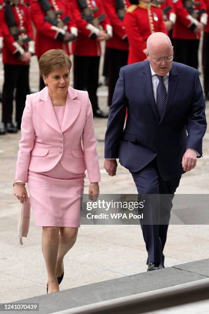 Scottish First Minister Nicola Sturgeon and her husband Peter Murrell arrive for the National Service of Thanksgiving to Celebrate the Platinum...