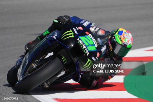 Yamaha Italian rider Franco Morbidelli rides during the first MotoGP free practice session of the Moto Grand Prix de Catalunya at the Circuit de...