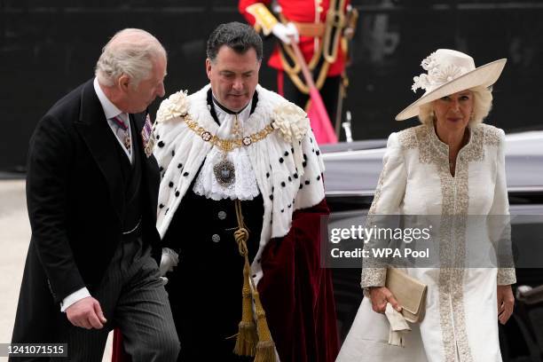 Prince Charles, Prince of Wales and Camilla, Duchess of Cornwall arrive for the National Service of Thanksgiving to Celebrate the Platinum Jubilee of...