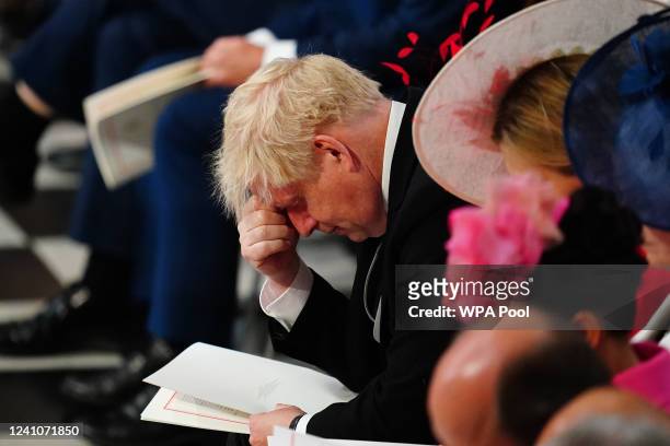 British Prime Minister Boris Johnson attends the National Service of Thanksgiving to Celebrate the Platinum Jubilee of Her Majesty The Queen at St...