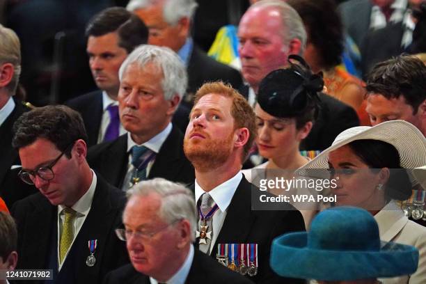 Prince Harry, Duke of Sussex attends the National Service of Thanksgiving to Celebrate the Platinum Jubilee of Her Majesty The Queen at St Paul's...