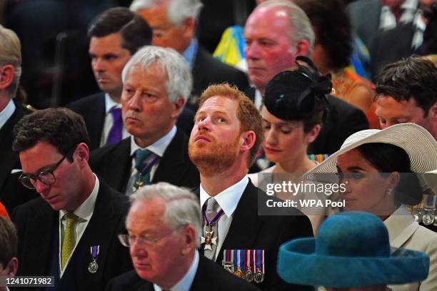 Prince Harry, Duke of Sussex attends the National Service of Thanksgiving to Celebrate the Platinum Jubilee of Her Majesty The Queen at St Paul's...