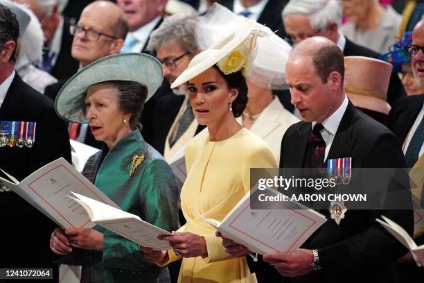 Britain's Princess Anne, Princess Royal, , Britain's Catherine, Duchess of Cambridge, and Britain's Prince William, Duke of Cambridge attend the...