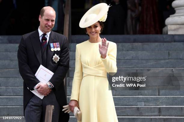 Prince William, Duke of Cambridge and Catherine, Duchess of Cambridge depart after the National Service of Thanksgiving to Celebrate the Platinum...