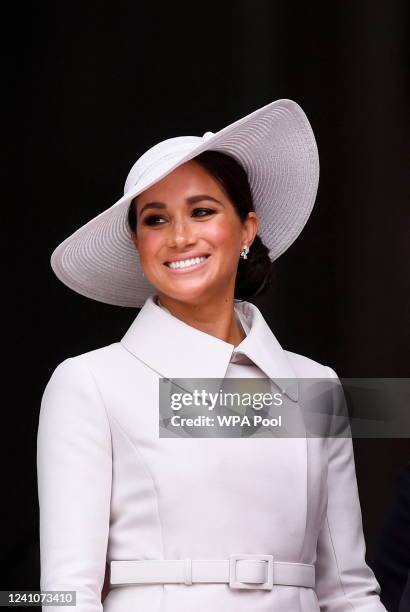 Meghan, Duchess of Sussex, leaves after attending the National Service of Thanksgiving at St Paul's Cathedral during the Queen's Platinum Jubilee...