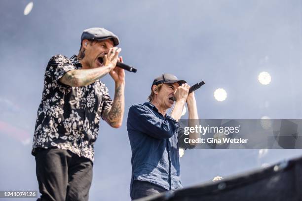 German singer Ingo Donto and singer Campino from the band Die Toten Hosen performs live on stage as a guest from the band Donots during Rock am Ring...