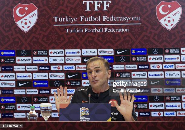 Head coach of Turkish national football team Stefan Kuntz talks to journalists during a press conference held at the TFF Hasan Dogan National Teams...