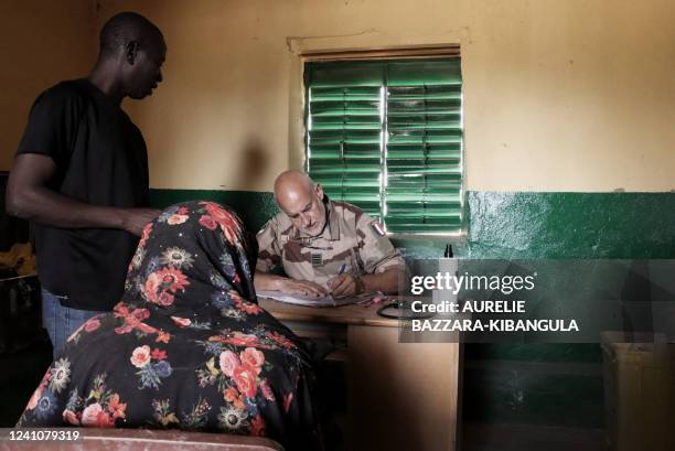 Woman is seen during a consultation with the doctor of the French force Barkhane, at a health centre in in Faya-Largeau, in northern Chad, on June 2,...