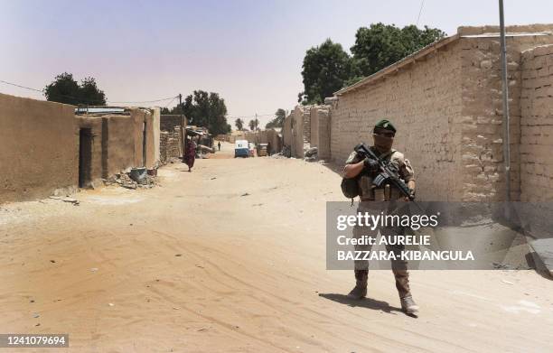 French soldier from the Barkhane force patrols the streets of Faya-Largeau, in northern Chad, on June 2, 2022. The Barkhane detachment in...