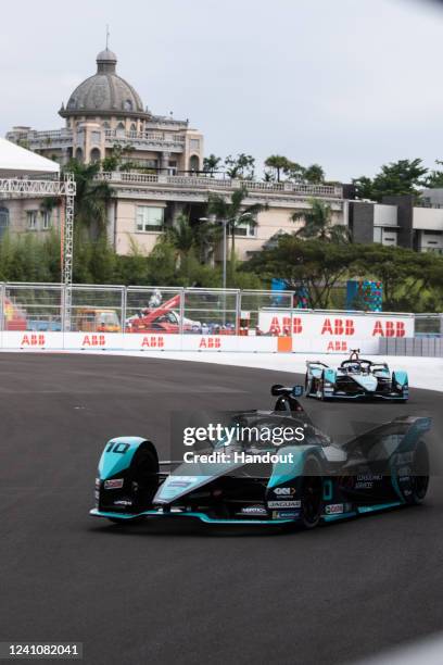 In this handout from Jaguar Racing, Sam Bird , Jaguar TCS Racing, Jaguar I-TYPE 5, leads Mitch Evans , Jaguar TCS Racing, Jaguar I-TYPE 5 during the...