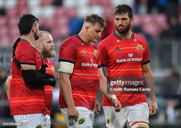 Belfast , United Kingdom - 3 June 2022; Gavin Coombes and Jean Kleyn of Munster after the United Rugby Championship Quarter-Final match between...