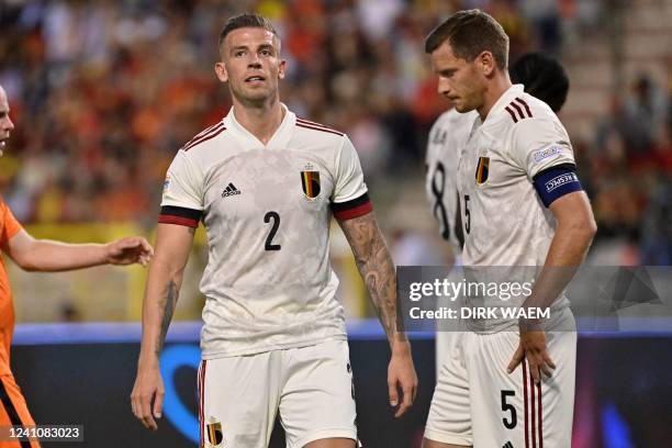 Belgium's Toby Alderweireld and Belgium's Jan Vertonghen pictured after a soccer game between Belgian national team the Red Devils and the...