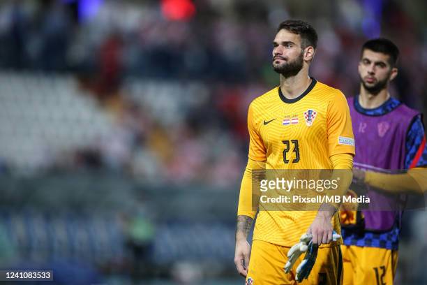 Goalkeeper Ivica Ivusic of Croatia reacts at the end of the UEFA Nations League League A Group 1 match between Croatia and Austria at Stadion Gradski...