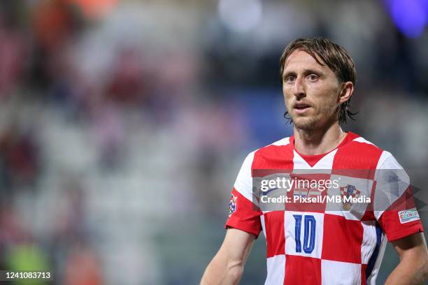 Sad Luka Modric of Croatia reacts the end of the UEFA Nations League League A Group 1 match between Croatia and Austria at Stadion Gradski vrt on...
